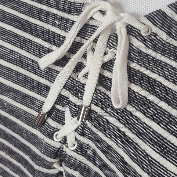 Ralph Lauren Tops Ralph Lauren Linen V Neck Lace Up Striped Heather